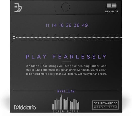 D'Addario Electric Guitar Strings, NYXL Nickel Plated, NYXL1149, Medium Gauge 11-49, 6-String Set, Pack of 1