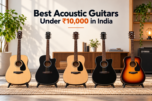 Yamaha F280, Yamaha FS80C, Cort AD810 and Kadence Frontier acoustic guitars side by side