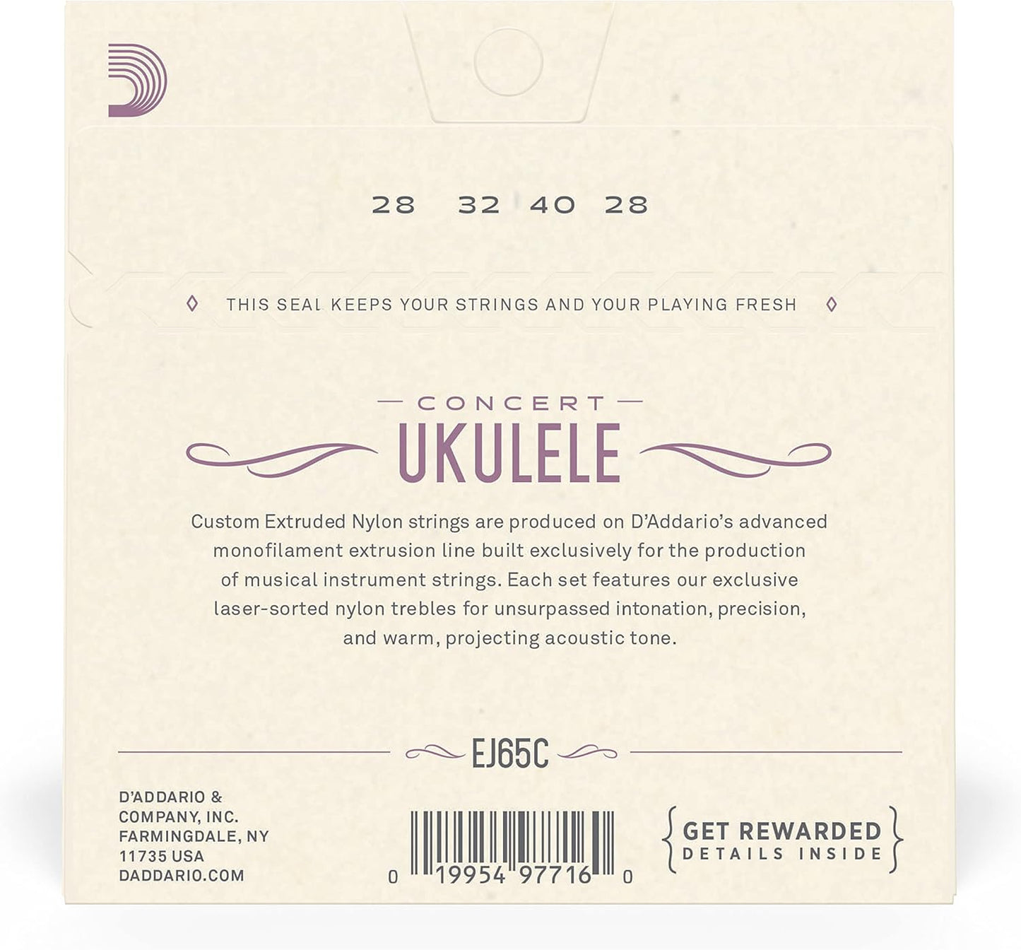 D'Addario EJ65C Pro-Arté Custom Extruded NylonUkulele Strings, Concert