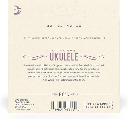 D'Addario EJ65C Pro-Arté Custom Extruded NylonUkulele Strings, Concert