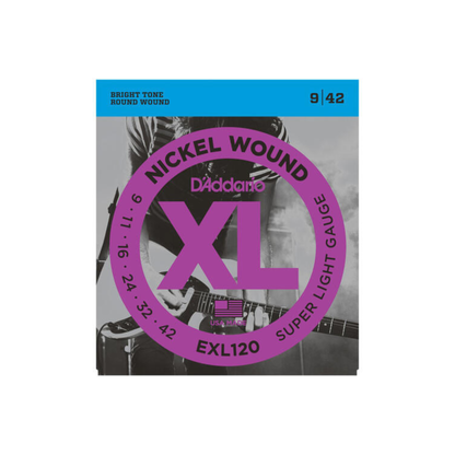 D'Addario EXL120 Nickel Wound 9-42 Super Light Electric Guitar Strings (Nickel)